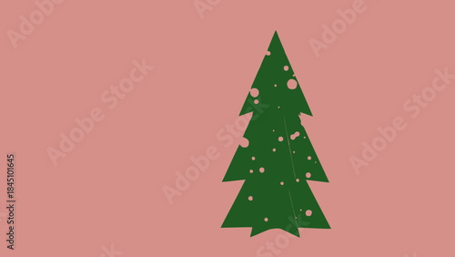A minimalist christmas tree silhouette with snowflakes on a soft pink background for holiday greeting cards and festive winter designs