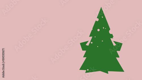 Green christmas tree shape with holes on pink background for holiday decoration and design