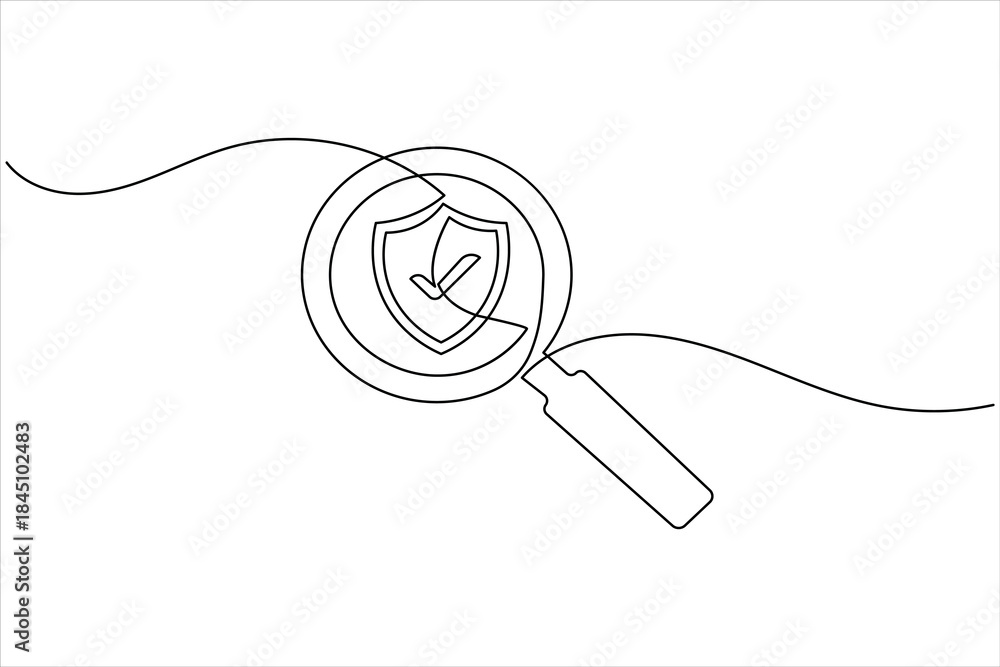 Obraz premium Magnifying glass over shield with checkmark, signifying security verification and trust