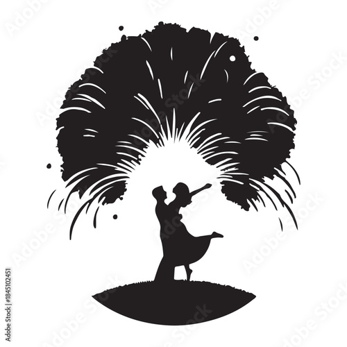 Silhouettes of couple kissing under Silhouette fireworks display romantic celebration event