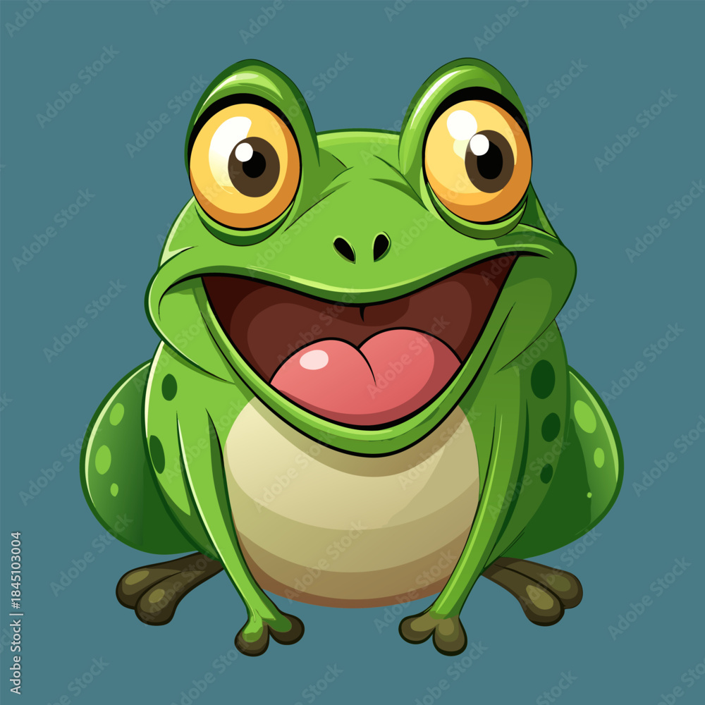 Fototapeta premium Happy cartoon frog with big eyes and wide smile