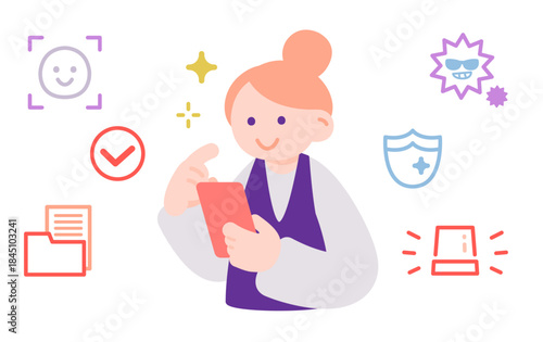 スマートフォンで認証を確認する女性