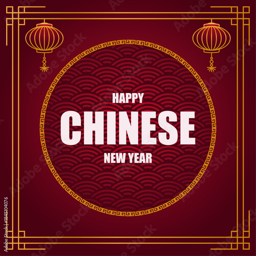 Chinese new year Vector template, ratio 1:1 variation 7. Red and gold color combination for Chinese new year fire horse. For wallpaper, greeting card, social media content,  and vector template.
