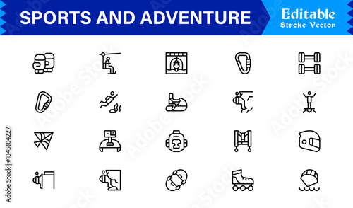 Sports And Adventure Activity Line Icon Set – Professional, Modern, Minimal, And Pixel Perfect Outline Symbols