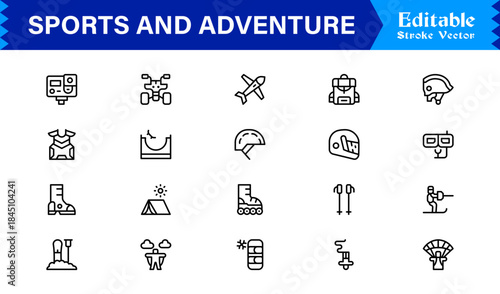 Sports And Adventure Activity Line Icon Set – Professional, Modern, Minimal, And Pixel Perfect Outline Symbols