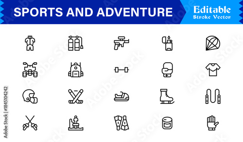 Sports And Adventure Activity Line Icon Set – Professional, Modern, Minimal, And Pixel Perfect Outline Symbols
