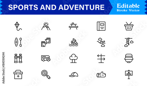 Sports And Adventure Activity Line Icon Set – Professional, Modern, Minimal, And Pixel Perfect Outline Symbols