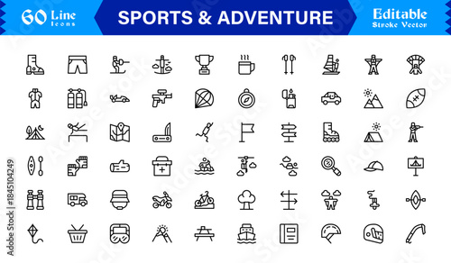 Sports And Adventure Activity Line Icon Set – Professional, Modern, Minimal, And Pixel Perfect Outline Symbols