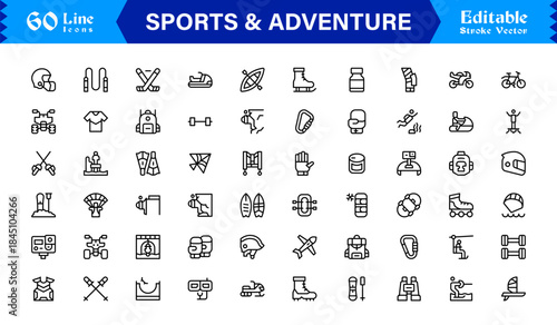 Sports And Adventure Activity Line Icon Set – Professional, Modern, Minimal, And Pixel Perfect Outline Symbols