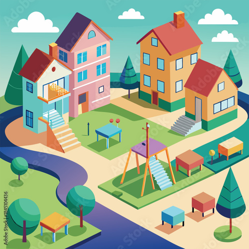 Isometric Residential Playground Scene