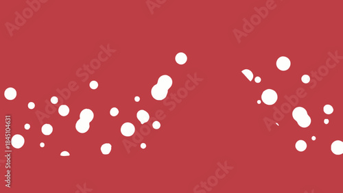 Vibrant red background with scattered white spots and bubbles of various sizes floating across