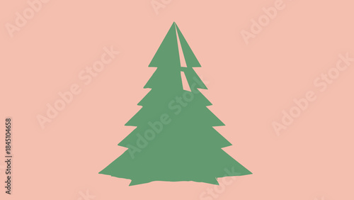 A green pine tree silhouette on a soft peach background for designs