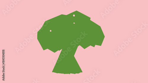 A green mushroom with a pink background, flat design, simple illustration, fungi, nature, whimsical