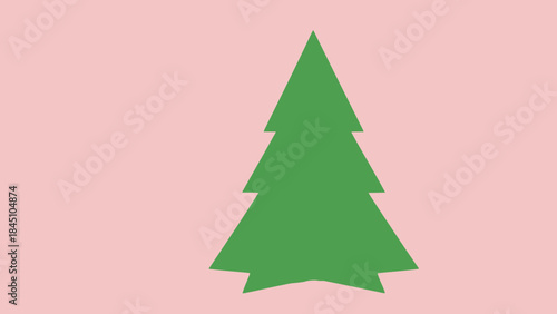 A vibrant green christmas tree on a soft pink background, festive holiday decoration