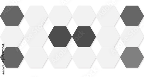 Geometric Hexagon Grid Pattern in Gray Tones for Modern Abstract Design and Decor and minimalist visual interest Hexagons with Soft Depth and Outline white background.