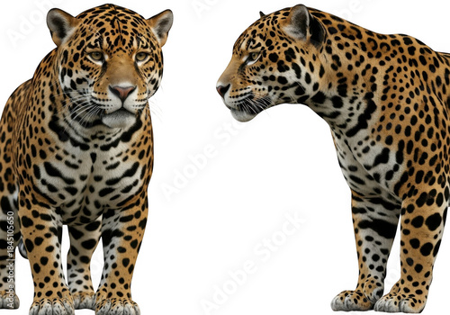 Two jaguars isolated on transparent background
