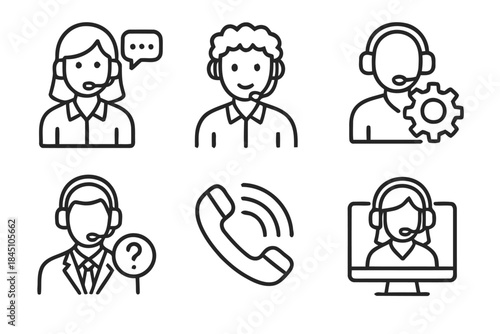 Assistance and customer service line icons set vector illustration