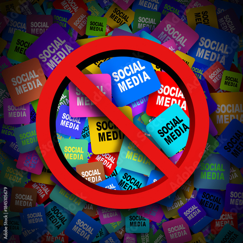 Social Media Ban stopping online mobile apps for children or student bans as government and parental controls and oversight or blocking access to social networks or online communities.