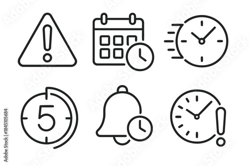 Attention clock and bell notification icon set