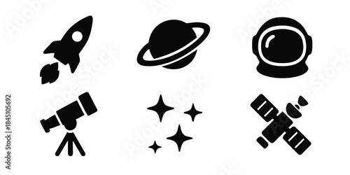 Astronomy and space exploration icons set for science themes