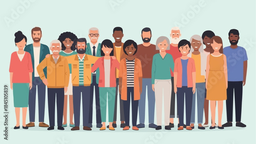 Diverse group of people standing together in a line.