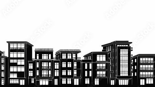 Modern Apartment Buildings Facade Silhouette.