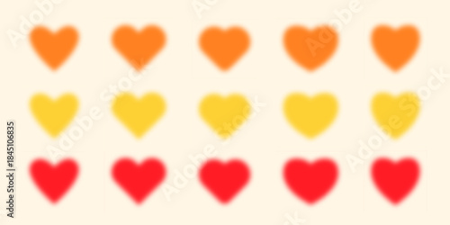 Red, yellow and orange blurred hearts collection. Soft edges love symbol set