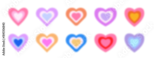 Beautiful soft blur gradient heart collection. Gradient trendy love shapes set for Valentines Day.