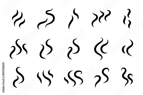 Smoke icon set. Smell or steam vector symbol collection. Line elements of heat waves or aroma with doodle swirls