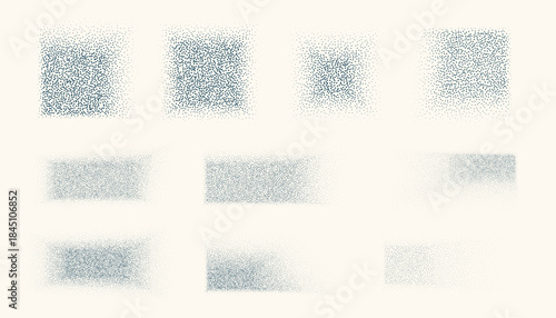 Abstract square and rectangle stipple shadows effect. Noise grain vector collection