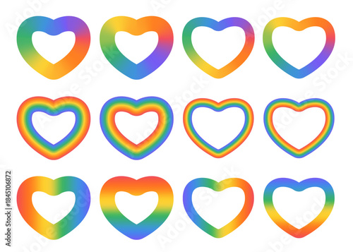 Rainbow gradient heart icon collection. Cute abstract free love symbol with lgtbq+ colors