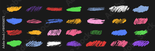 Doodle scribbles and squiggles set. Marker, Charcoal, pencil, crayon or chalk sketch drawing.