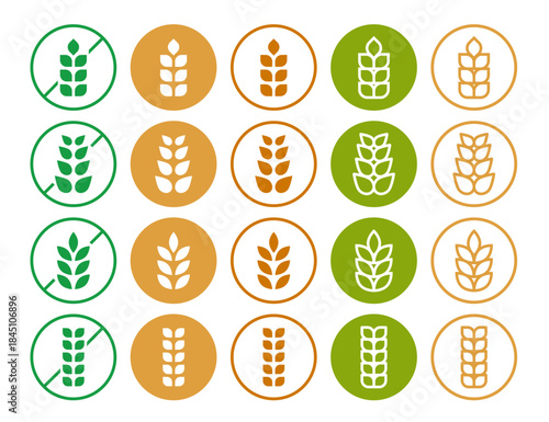 Flat wheat icon collection. Linear Gluten free symbol set