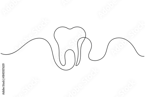 Minimalist One Line Art Drawing of a Tooth for Dental Care and Oral Health Designs