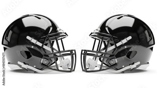 Two black football helmets with visors