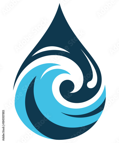 Abstract stylized blue water drop graphic with a swirling wave design for ecological or aquatic branding