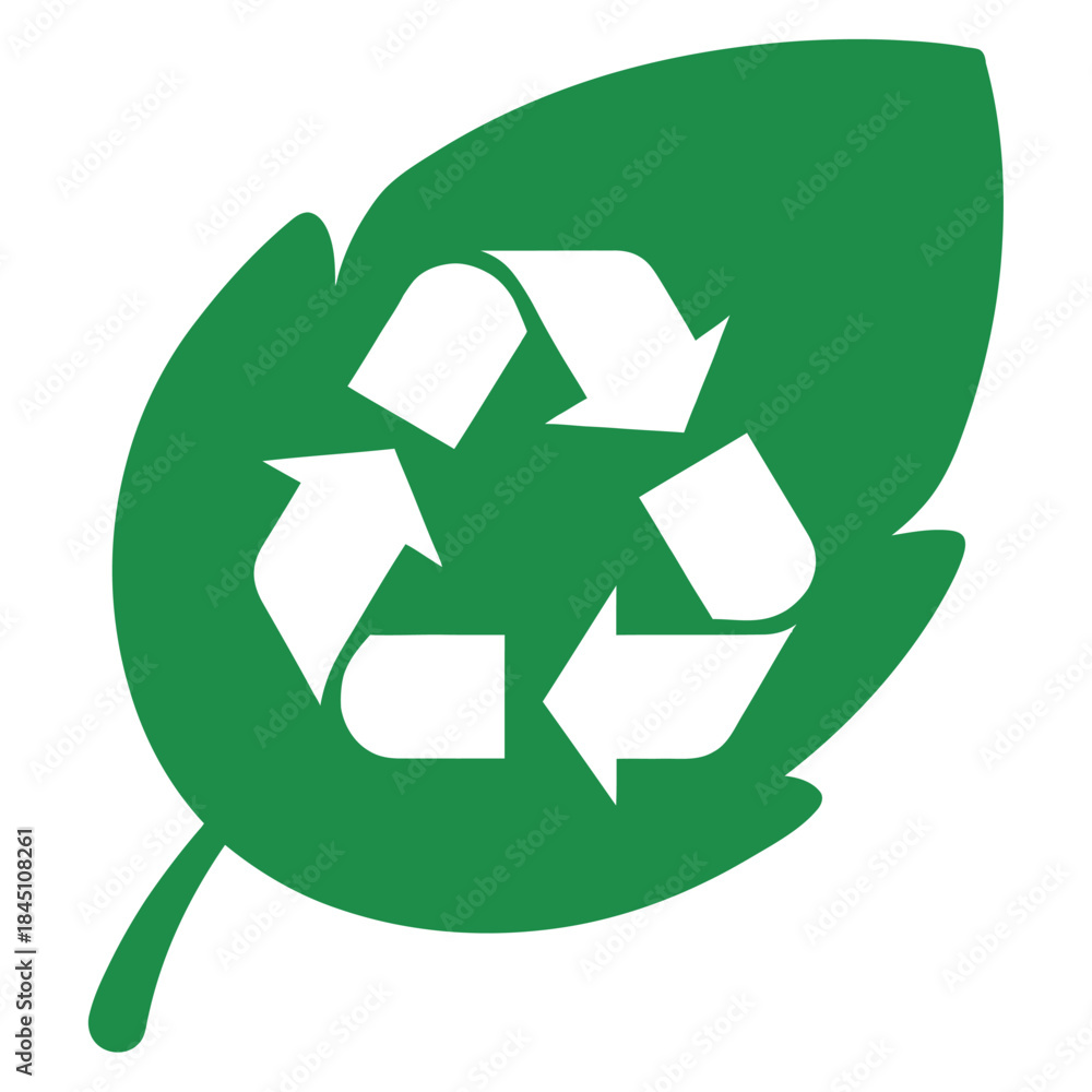 Obraz premium Vibrant green leaf with white recycling symbol representing ecofriendly sustainability and environmental conservation graphic design concept