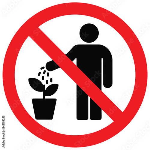 Universal prohibition sign against watering or fertilizing plants a strict policy rule icon illustration