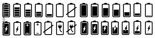 Battery charge level indicator icon vector in various stages