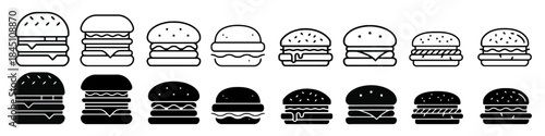 Burger sandwich vector icon illustration in line and filled style