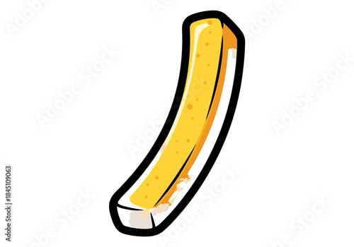 Cartoon illustration of a single french fry with black outline.