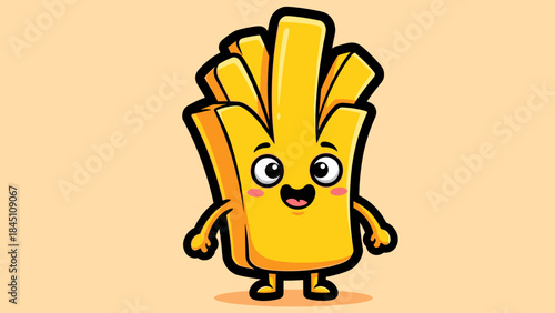 Cartoon French Fries Character with a Smiling Face and Arms.