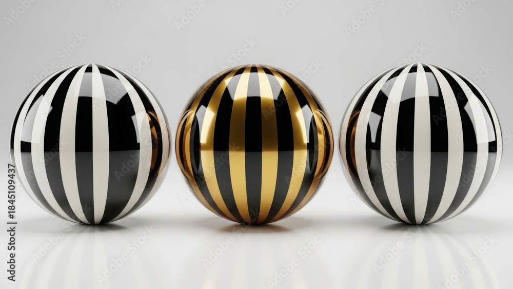 Fototapeta premium Three striped spheres display