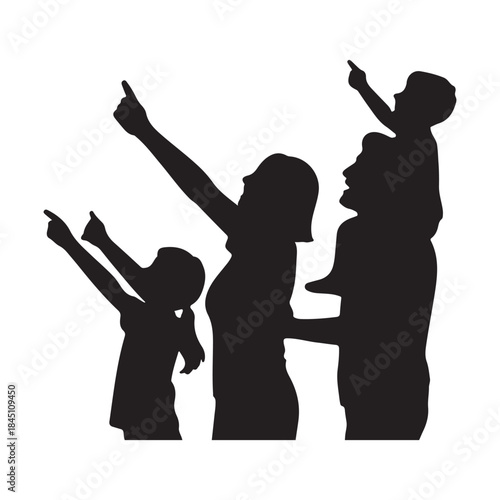 Family watching fireworks Silhouette on independence day celebration together at night