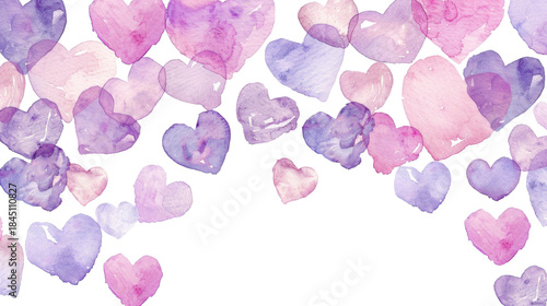 Wallpaper Mural Watercolor Pink and Blue Hearts Border on White Background Torontodigital.ca
