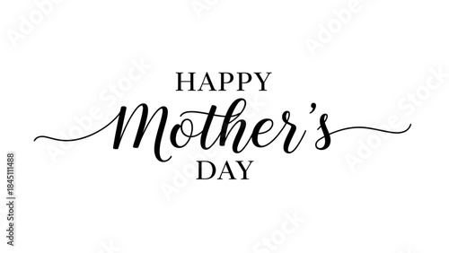 A Happy Mother's Day greeting card with elegant calligraphy on a clean white background, featuring black text and decorative lines.