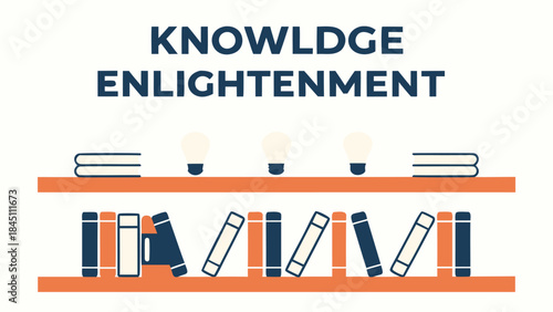 Knowledge enlightenment concept with books and lamps on shelves, symbolizing learning and education