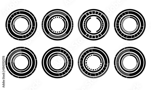 Set of sci fi black circle user interface elements technology futuristic design modern creative on white background vector