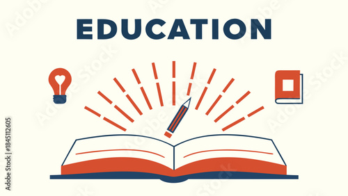 Education concept with book, light bulb and pencil on white background, symbolizing learning and knowledge