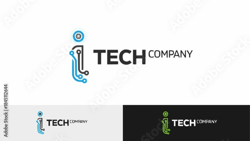 Modern Tech Company Logo Design with Circuit Board Letter I.